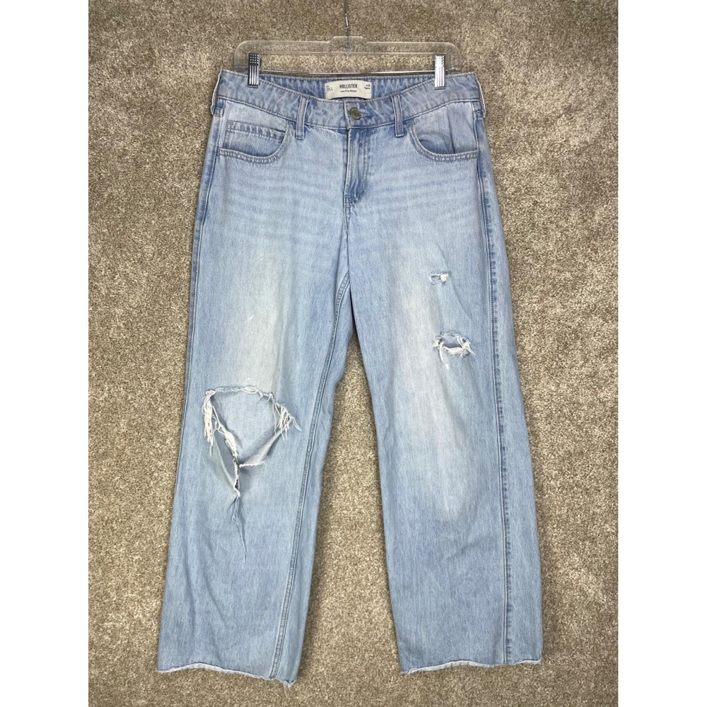 Hollister Low-Rise Baggy Distressed Jeans Women 28 Light Wash Wide Leg Y2K Denim
